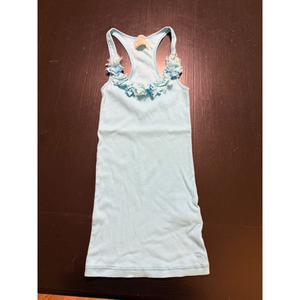 Abercrombie & Fitch Blue Ruffle Racerback Ribbed Tank Top Perfect Stretch